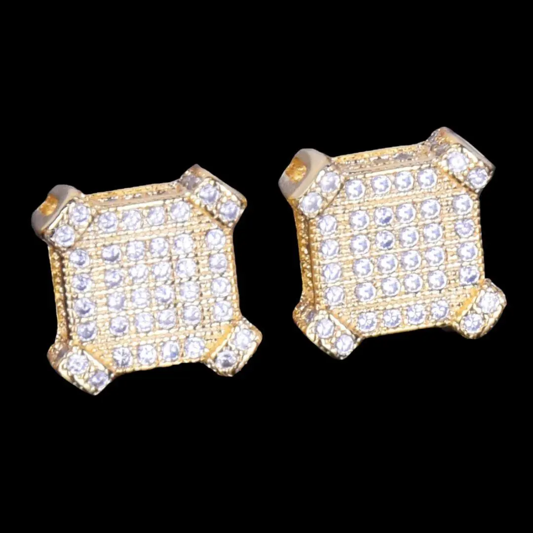 10MM Sapphire Squares Iced Out Stud Earrings - Image 2