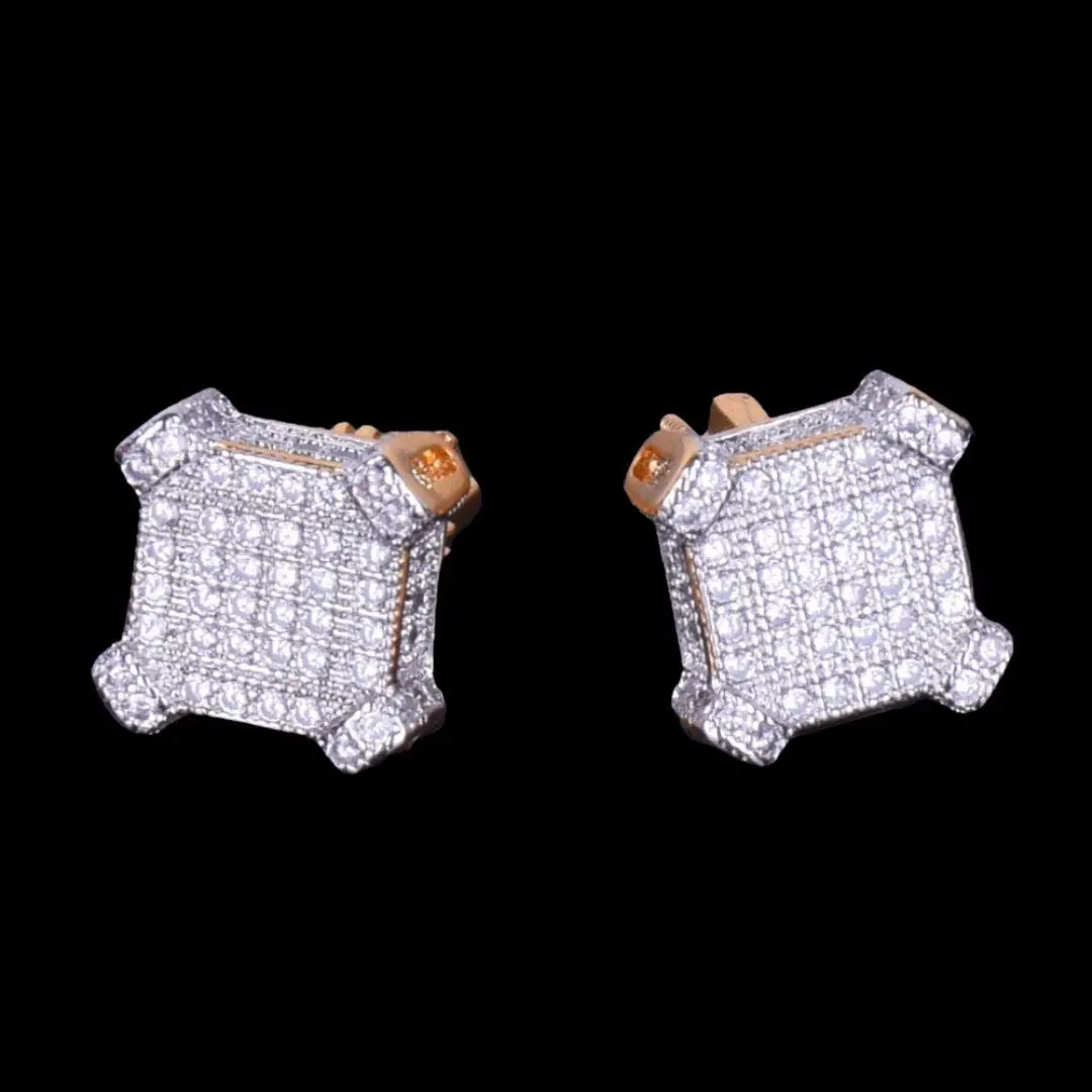 10MM Sapphire Squares Iced Out Stud Earrings - Image 4