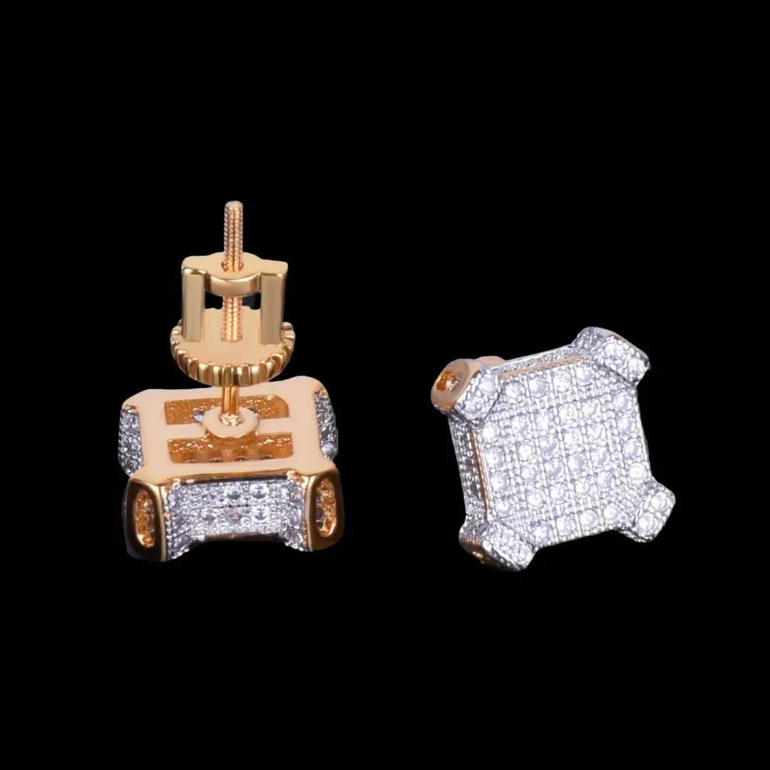 10MM Sapphire Squares Iced Out Stud Earrings - Image 6