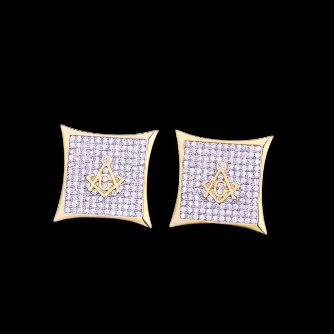 12MM Sharp Cursive Iced Out Stud Earrings - Image 2