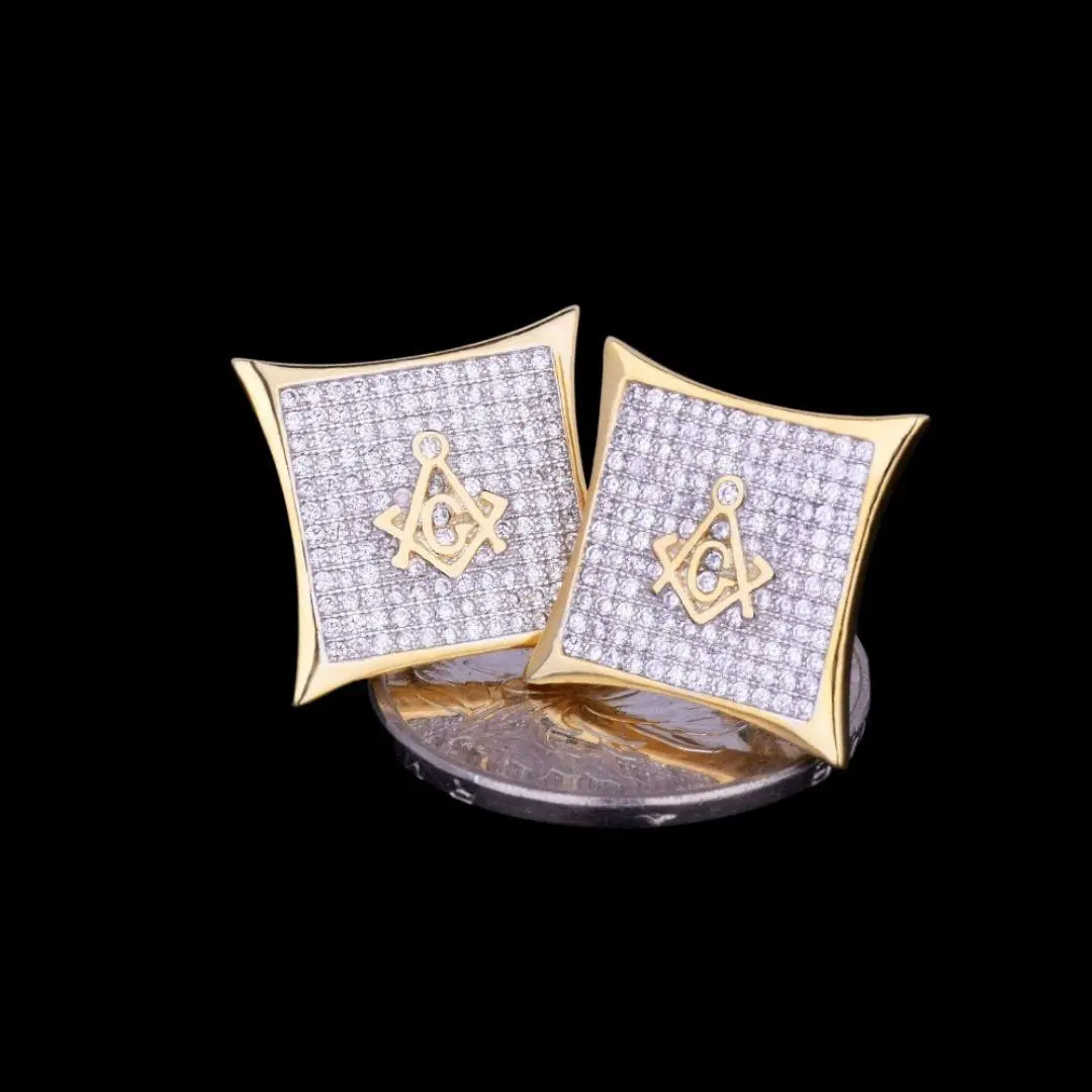 12MM Sharp Cursive Iced Out Stud Earrings - Image 3
