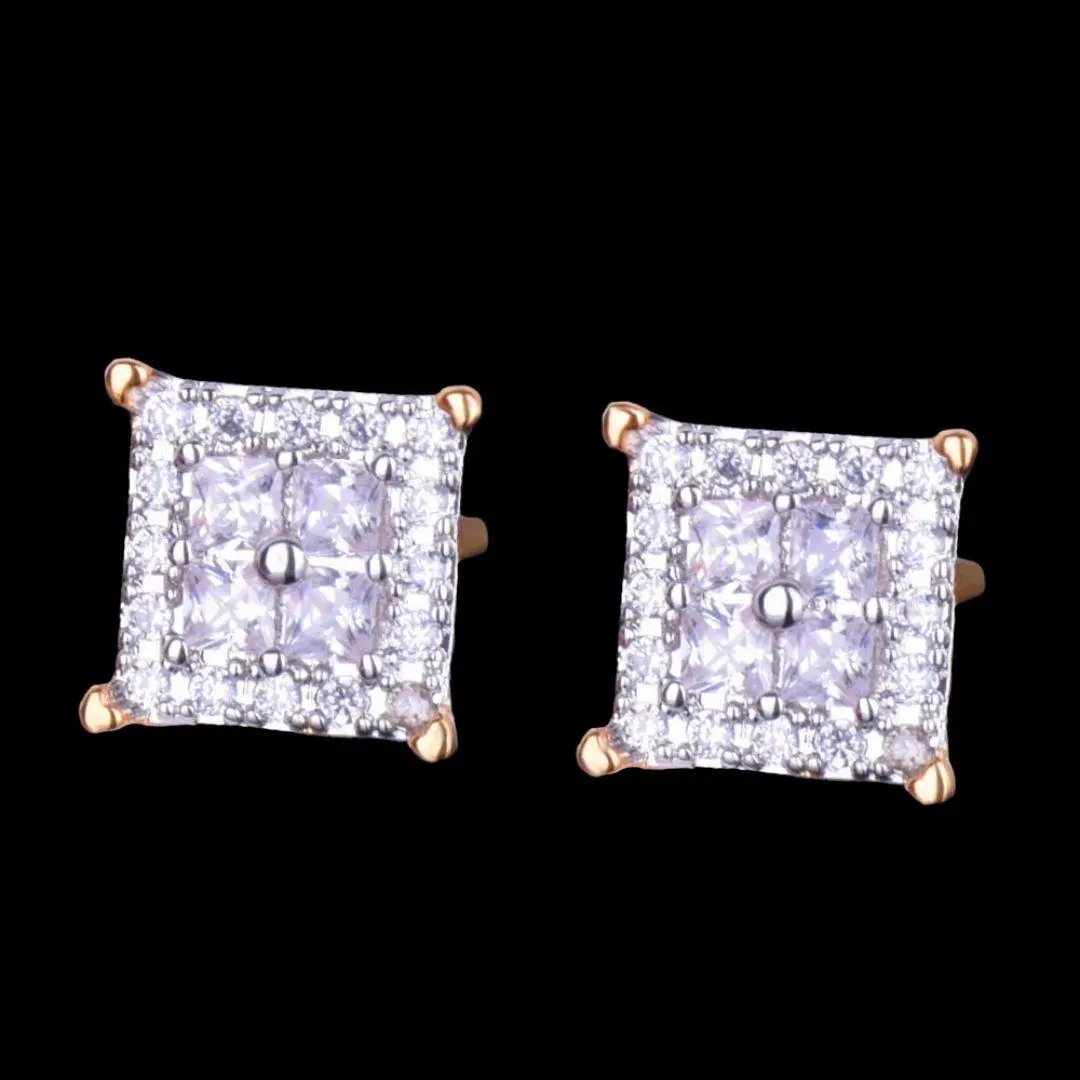 12MM Square Back Iced Out Stud Earrings - Image 2