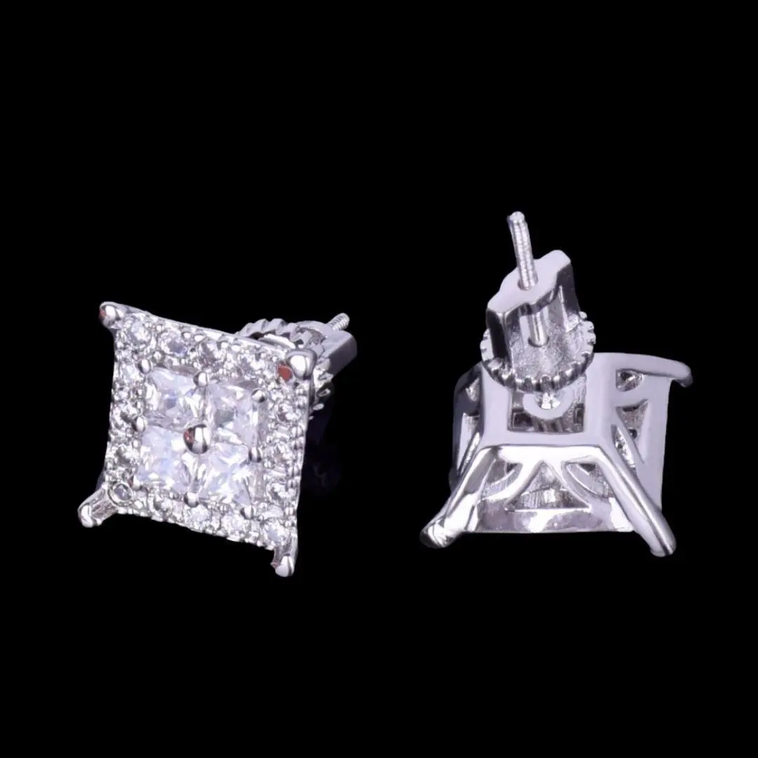 12MM Square Back Iced Out Stud Earrings - Image 4