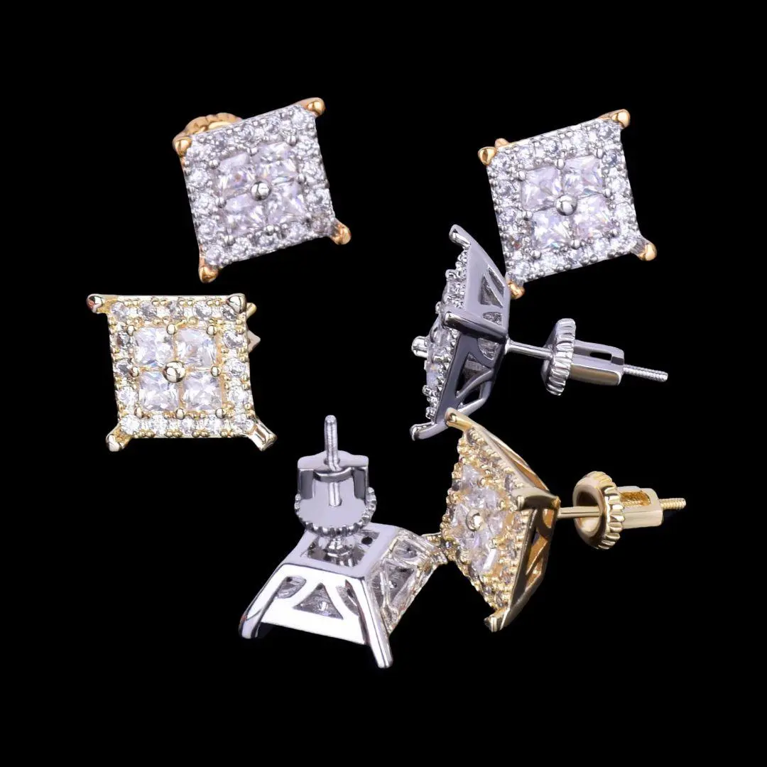 12MM Square Back Iced Out Stud Earrings - Image 6