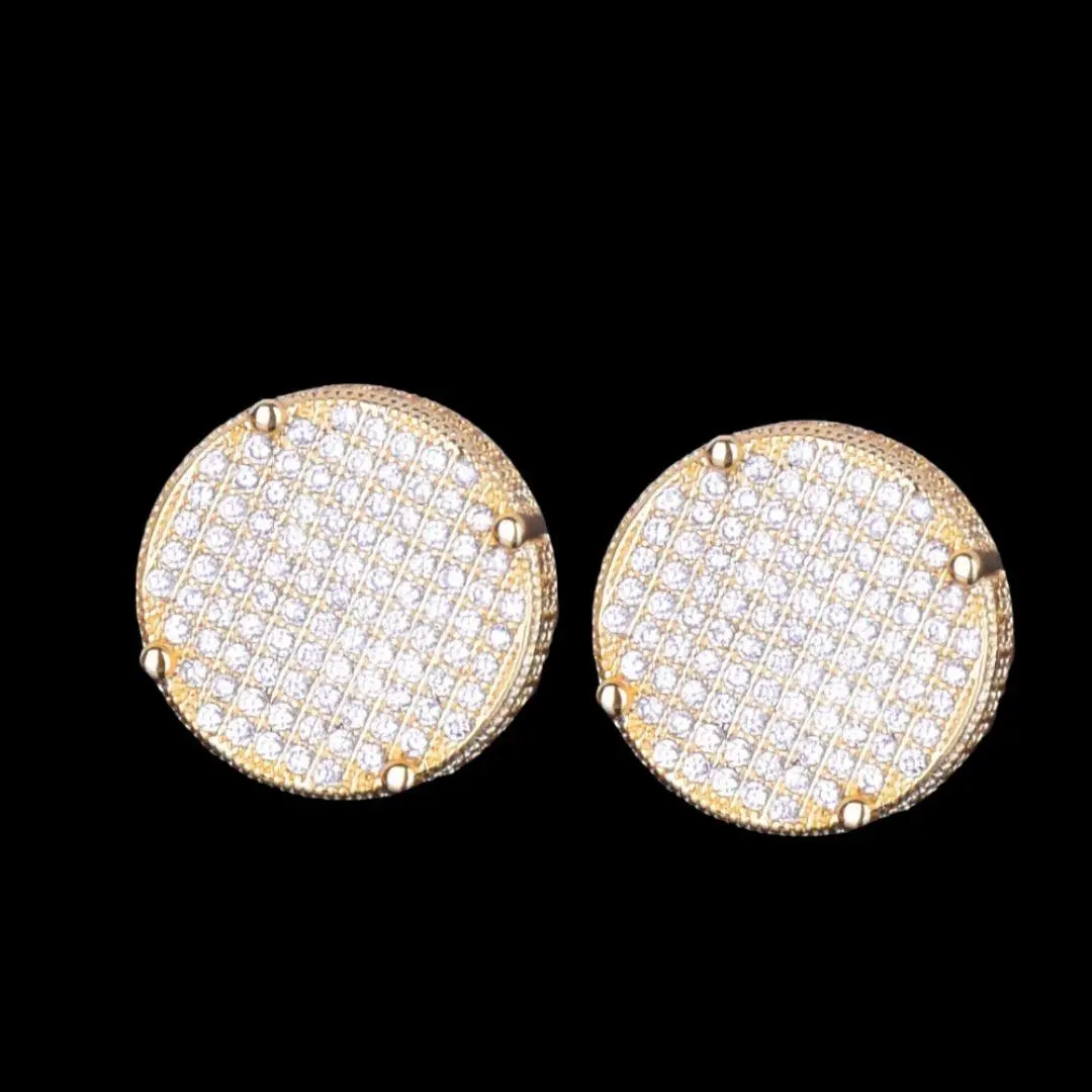 14MM Round Screw Back Iced Out Stud Earrings - Image 2