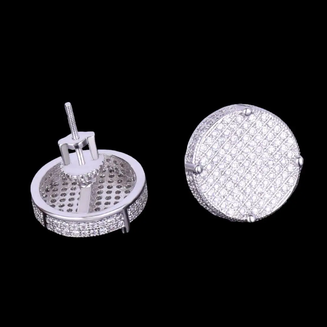 14MM Round Screw Back Iced Out Stud Earrings - Image 4