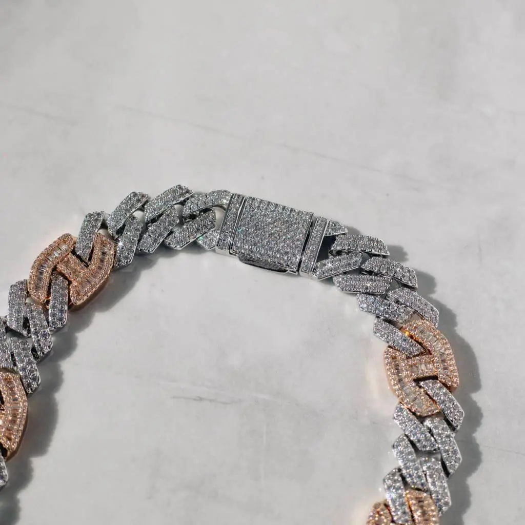 15mm Prong Baguette Cuff Chain - Two Tone - Image 5