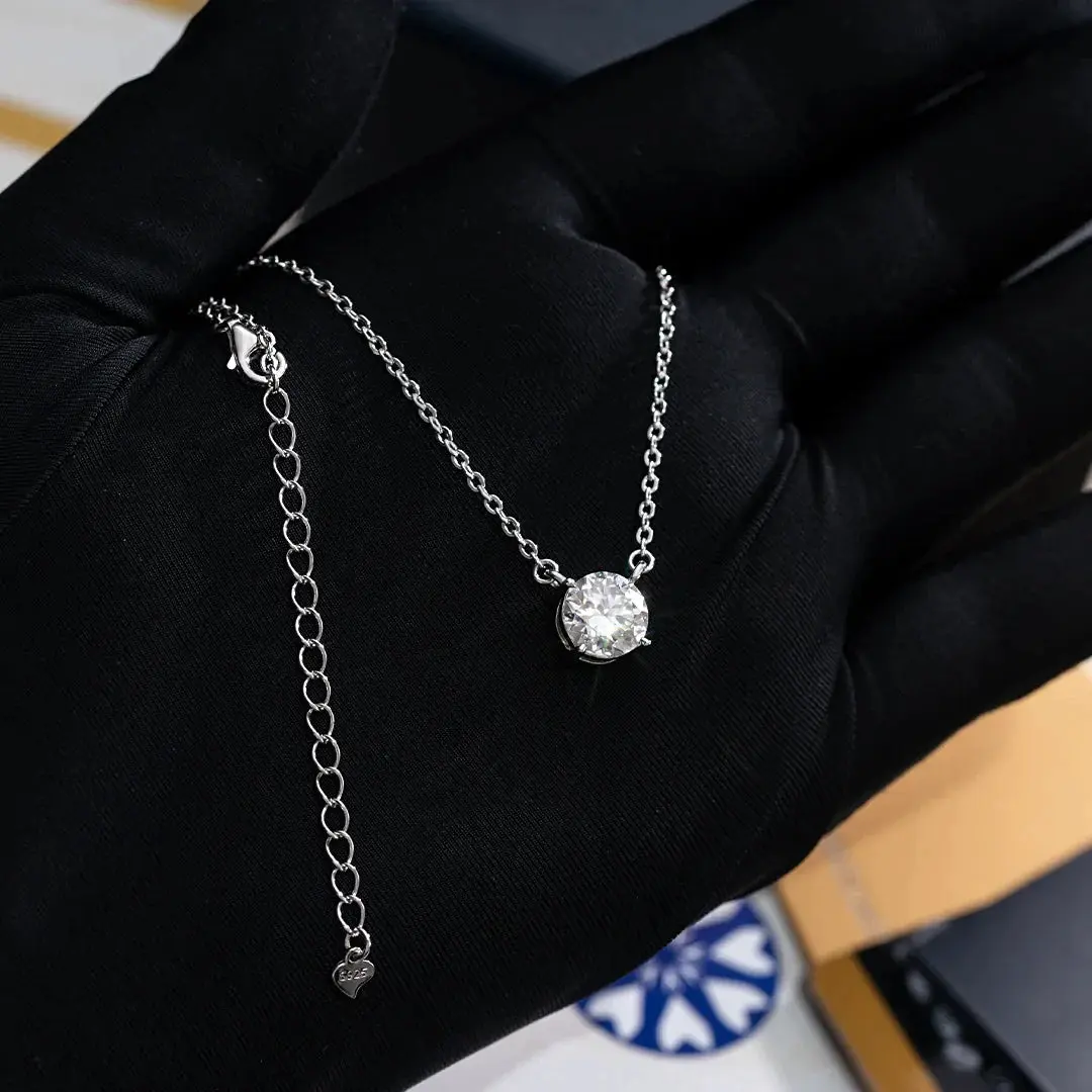 2ct Moissanite Solitaire Adjustable Necklace - White Vermeil - Image 4