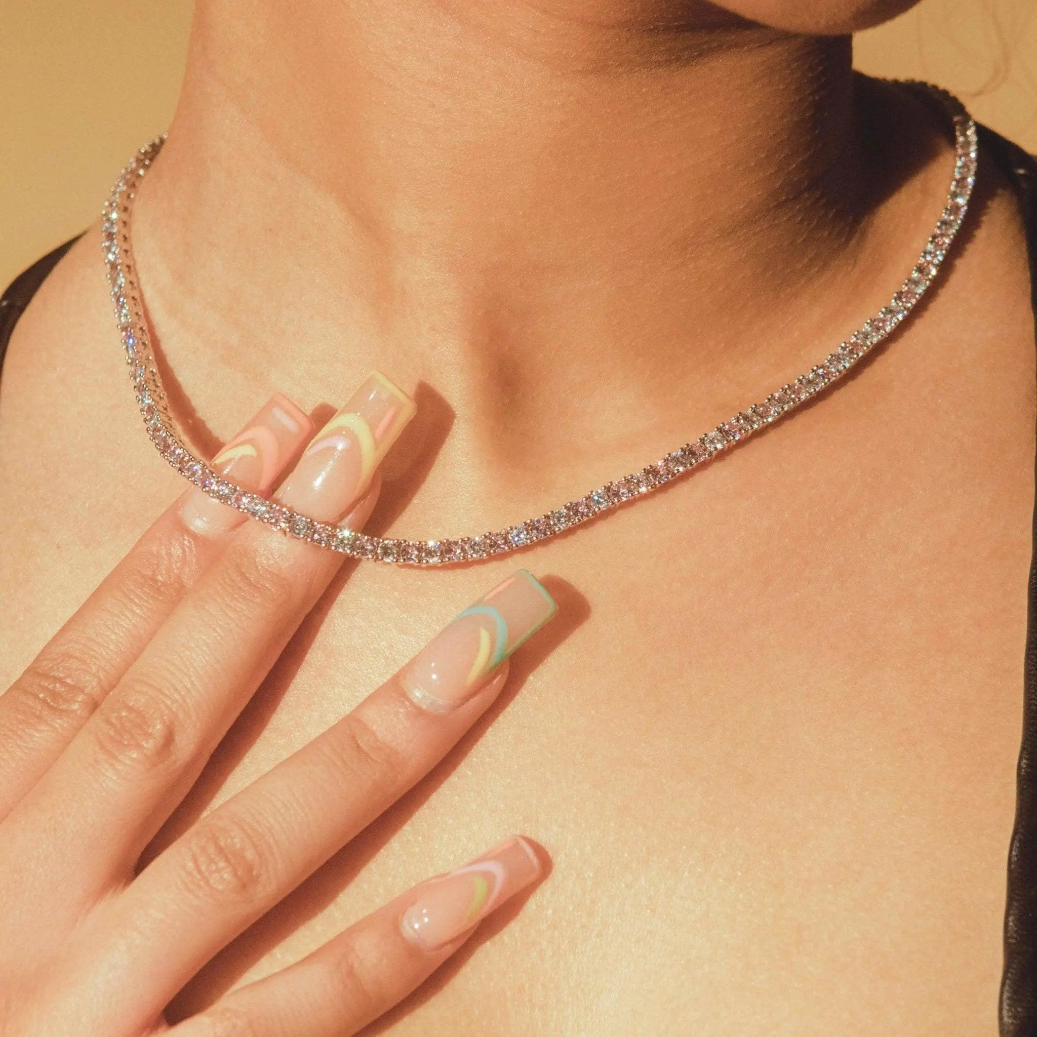 3mm Tennis Necklace - Pink & White - Image 2