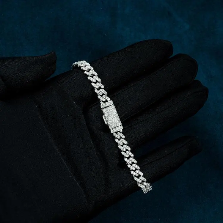 6MM Moissanite Miami Cuban Link Bracelet - White Gold - Image 2