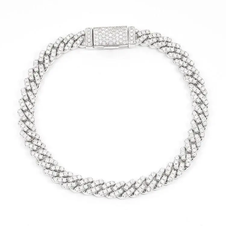 6MM Moissanite Miami Cuban Link Bracelet - White Gold - Image 6