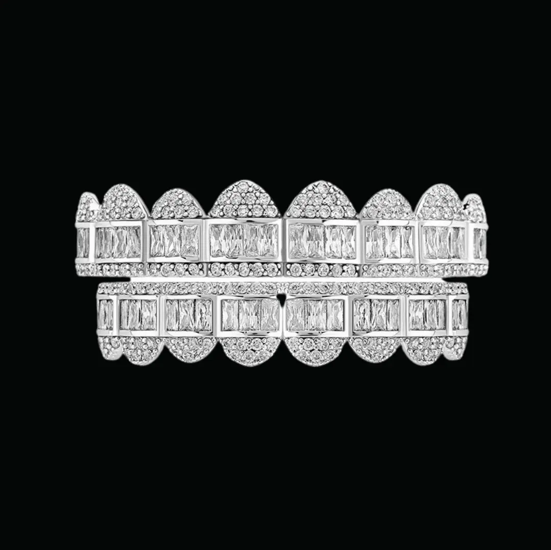Baguette Paved Setting Iced Out Grillz