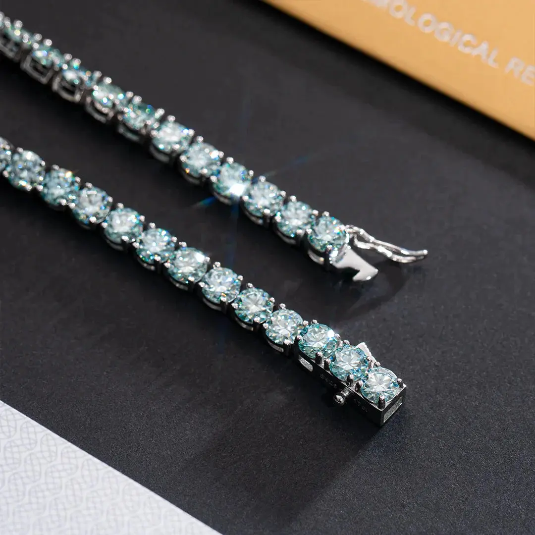 Blue Moissanite Tennis Chain - Gold Vermeil - Image 2