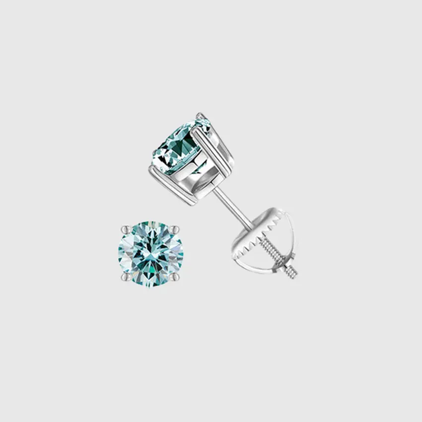BLUE ROUND 1CT EARRINGS   - White Gold Vermeil