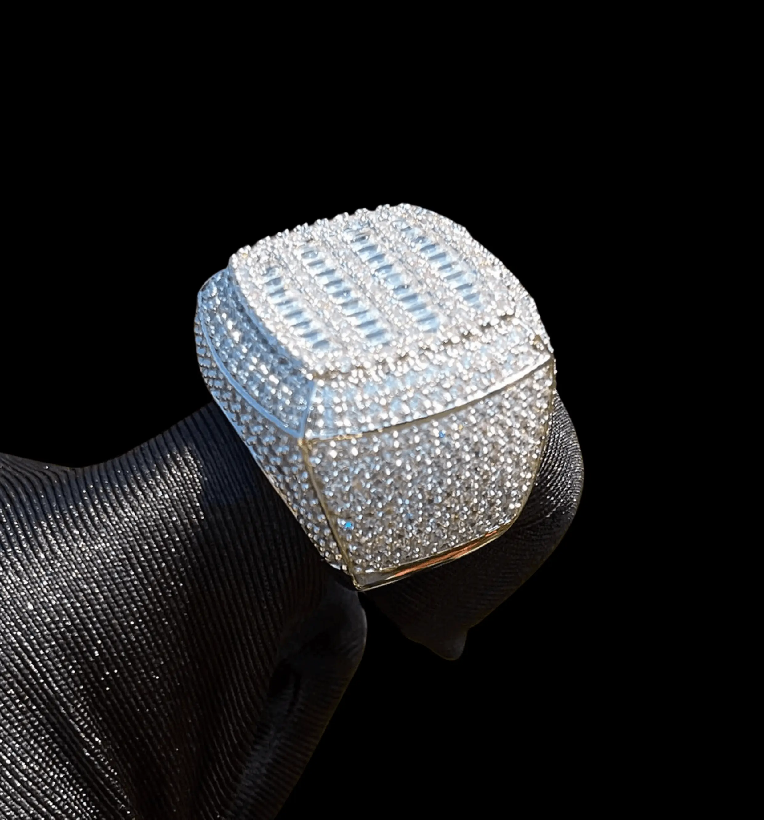 Cushion Prong Baguette Top Iced Out Ring