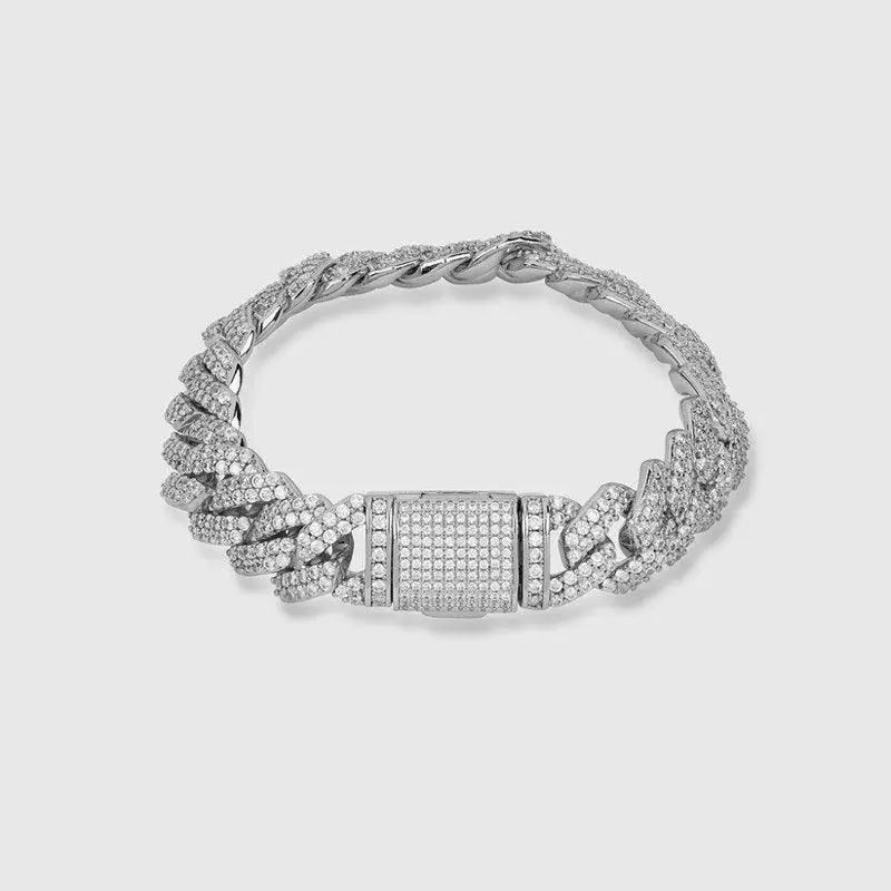DIAMOND PRONG CUBAN BRACELET 14MM - White Gold - Image 2