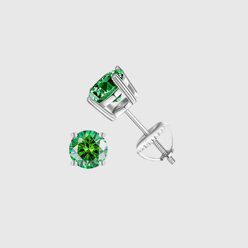 GREEN ROUND 1CT EARRINGS   - White Gold Vermeil - Image 2