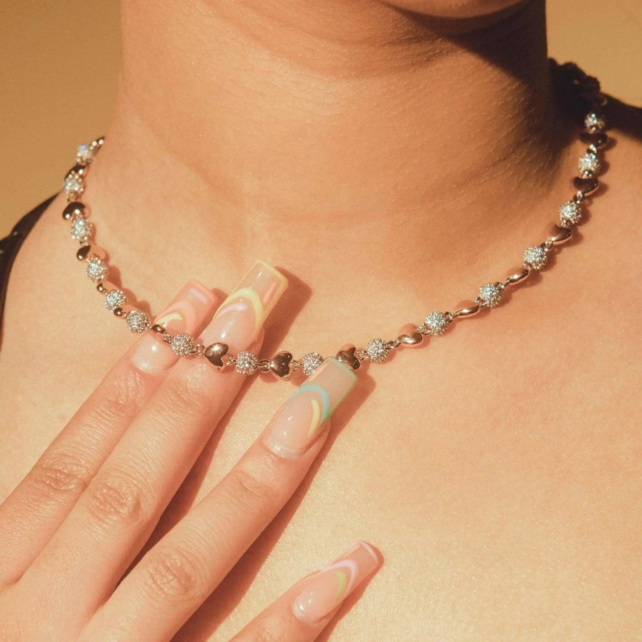 Iced Ball & Heart Necklace - Image 2