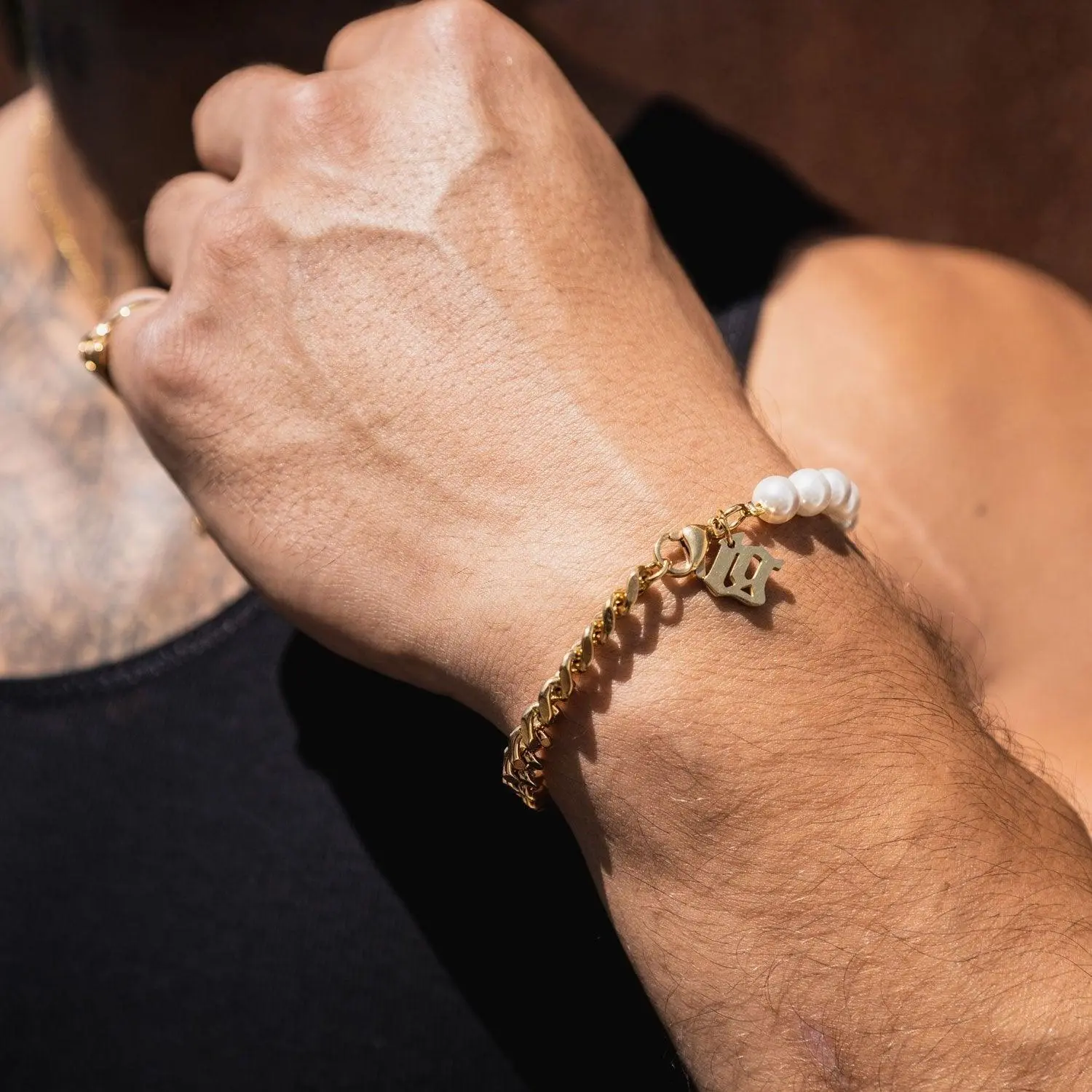 Pearl Cuban Bracelet - Gold - Image 3