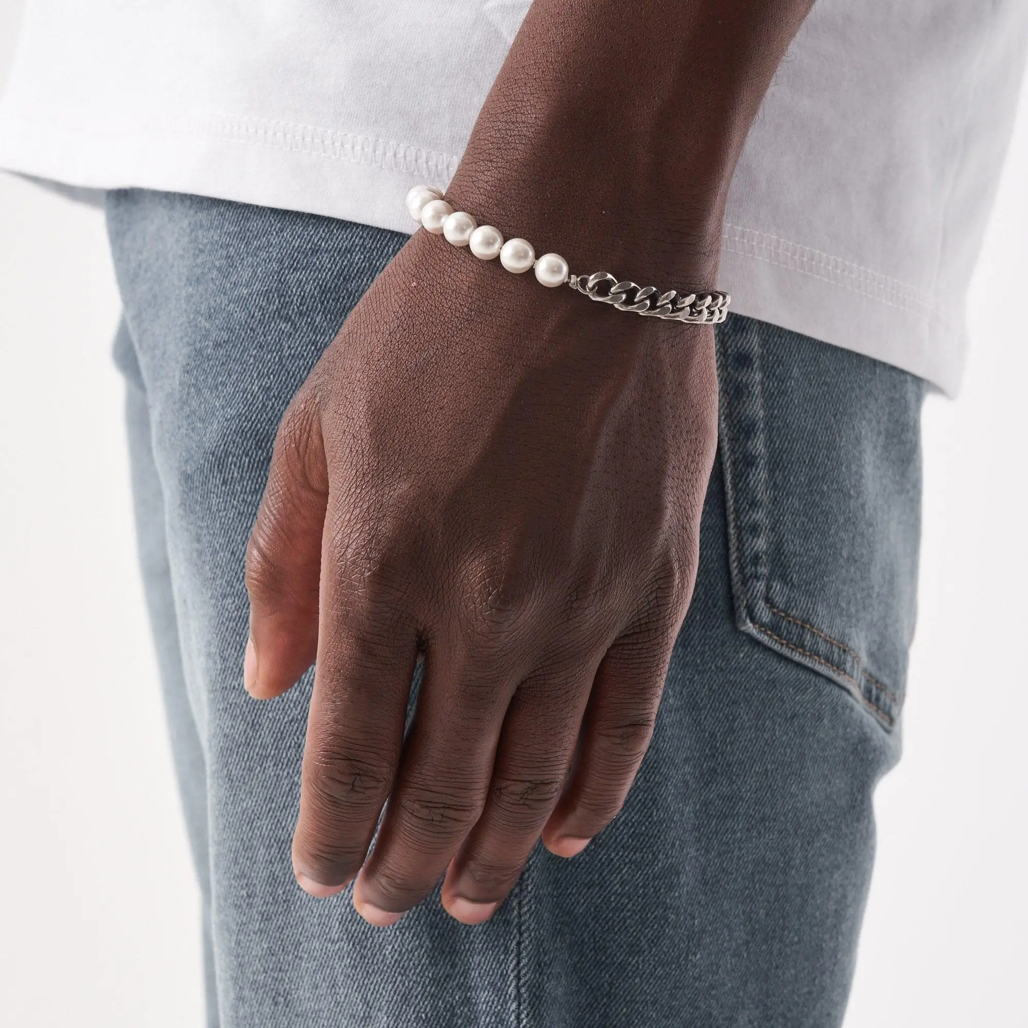 Pearl Cuban Bracelet - White Gold - Image 2