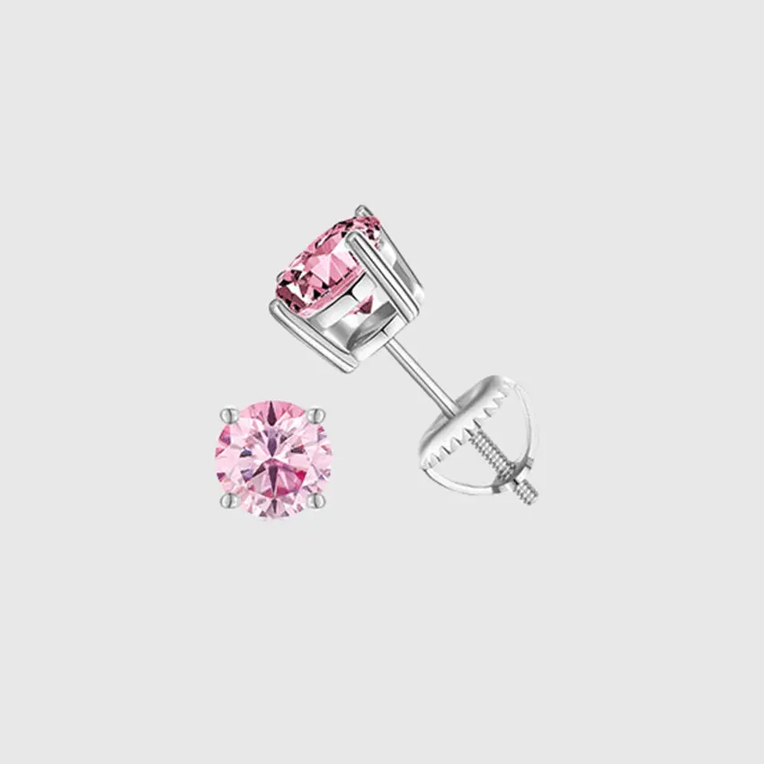 PINK ROUND 1CT EARRINGS   - White Gold Vermeil