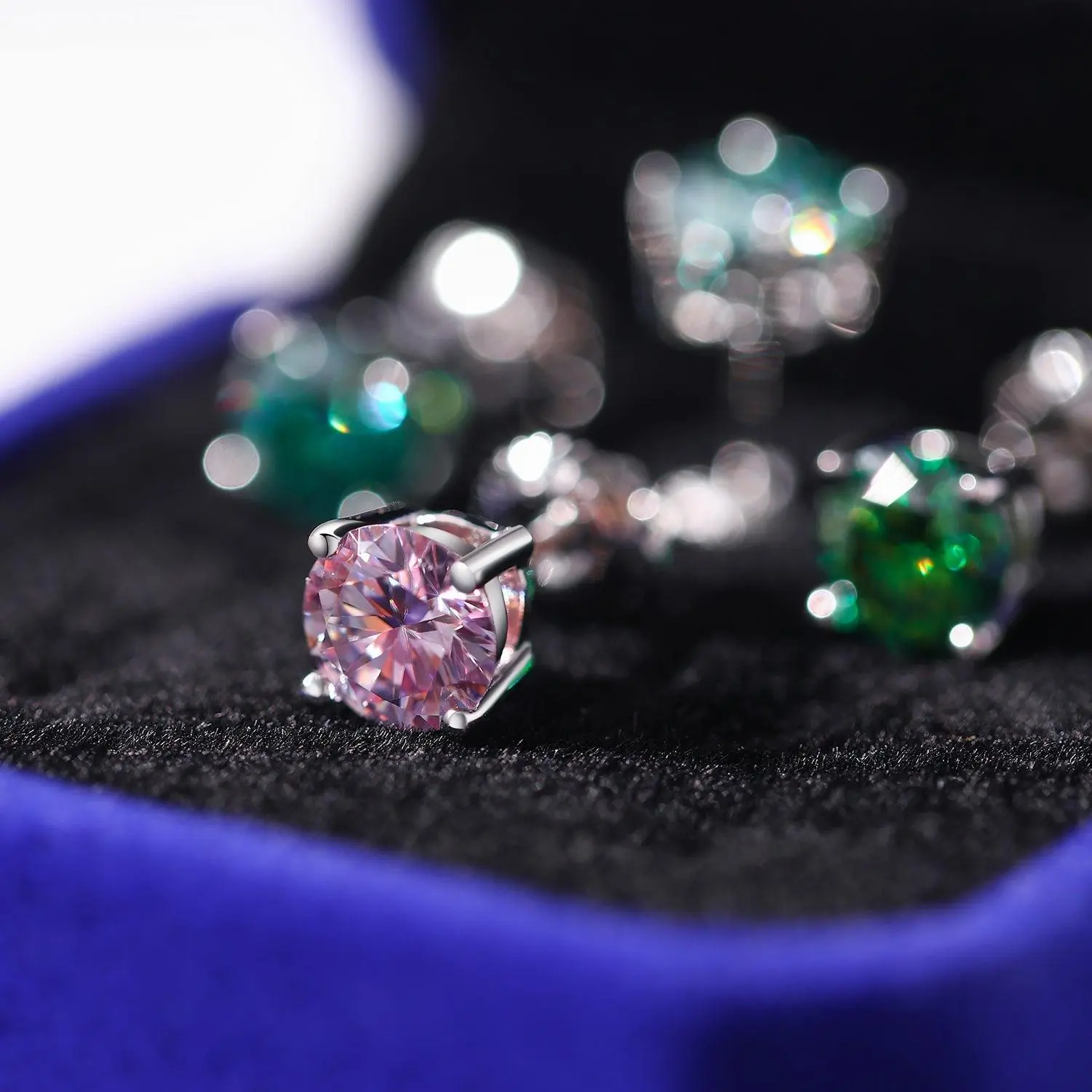 PINK ROUND 1CT EARRINGS   - White Gold Vermeil - Image 4