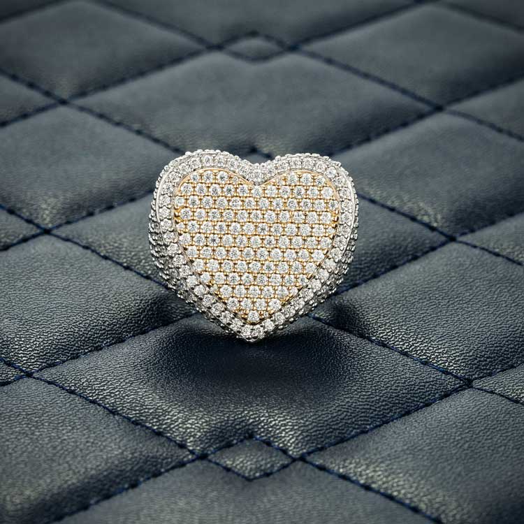 Two Tone Moissanite Heart Shaped Ring - Vermeil Gold - Image 2