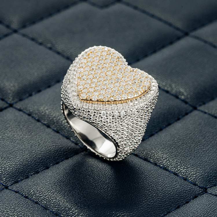 Two Tone Moissanite Heart Shaped Ring - Vermeil Gold - Image 3