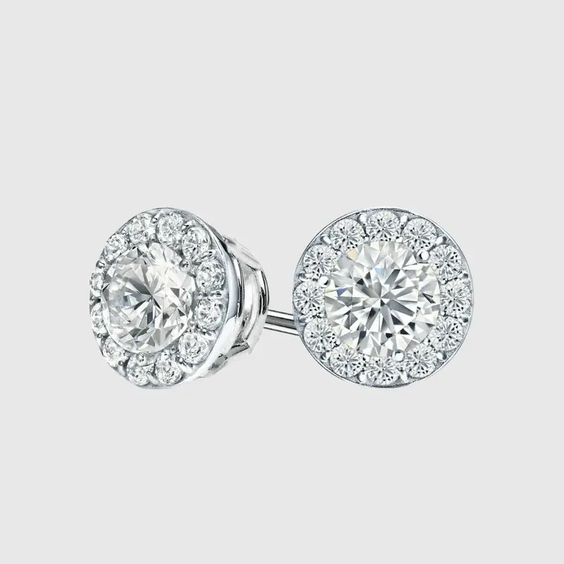 HALO STUD EARRINGS 2.4CTW   - White Gold Vermeil