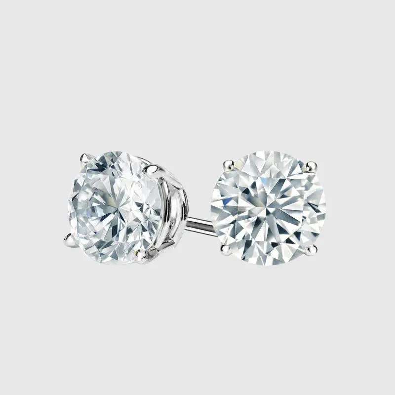 ROUND STUD EARRINGS 5MM   - White Gold Vermeil