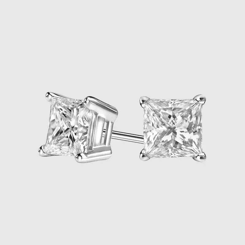 SQUARE STUD EARRINGS 1.2 CTW - White Gold Vermeil